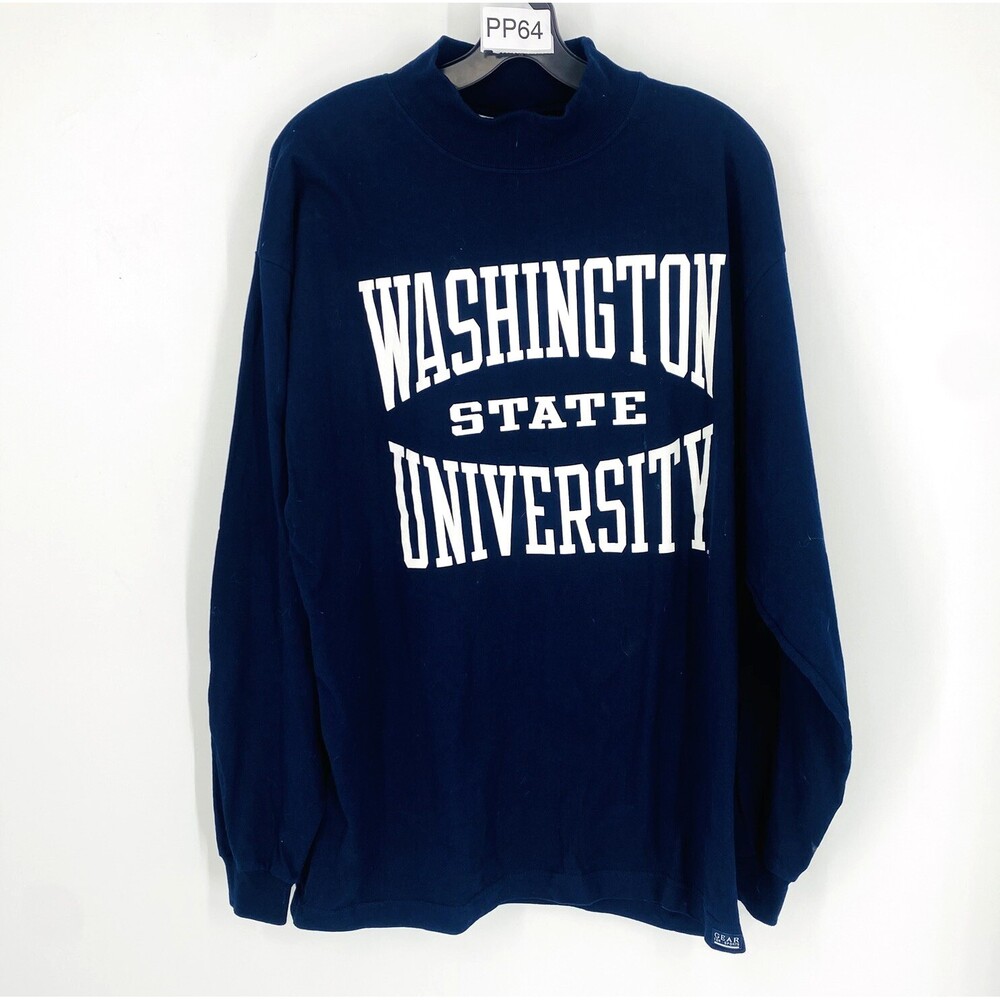 Vintage Washington State University Gear For Sports Mock Neck USA Cotton Navy